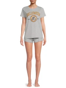 Grayson Social Pajama Short Set Womens XL Gray Heather Cotton Halloween Athletic - Picture 1 of 5