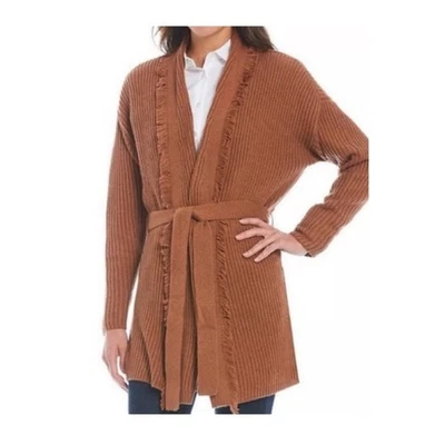 Antonio Melani Women Masiee Fringe Longline Belted Western Cardigan S Tan - Image 1 of 4