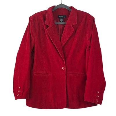 DENIM & CO Women Red Corduroy Single Button Blazer Jacket Size XL - Image 1 of 4