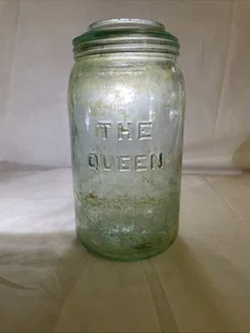 The Queen Quart Mason Fruit Jar. 17 Pat Nov 2 1869 Whittled Aqua Glass Antique - Picture 1 of 16