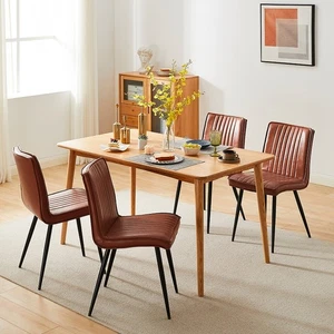 4x Brown Dining Chairs Faux Leather High Back Armless Dinging Room Line Design - Picture 1 of 7