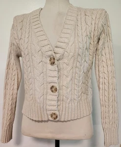 VTG American Eagle Women Chunky Cable Knit Crop Fisherman Sweater Sz S Granola - Bild 1 von 14
