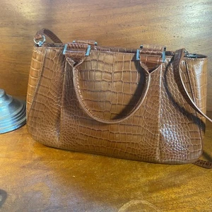 Etienne Aigner Handtasche braun Krokodilprägung Echtleder mit Doppelgriff - Bild 1 von 10