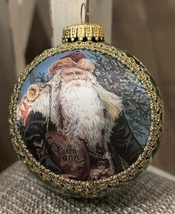 Vintage West Germany St Nick Green Glass Ball Ornament 3" Old World Santa Mica - Picture 1 of 7