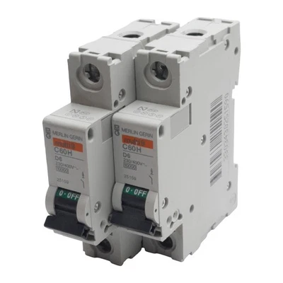 Lot of 2 Merlin Gerin 25159 C60H Circuit Breaker 1-Pole, 6A 230/400VAC, DIN Rail - Image 1 of 4