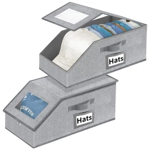 Hat Organizer for Baseball Caps - 2PCS Stackable Storage with Clear Lid, Draw... - Picture 1 of 6