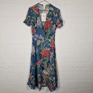 GP & J Baker x H&M Damen Midikleid altrosa Blumen Wickeloptik V-Ausschnitt Größe 8 UK - Bild 1 von 8