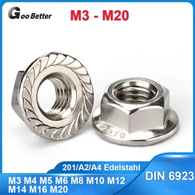 M3-M20 Sperrzahnmutter Flanschmuttern DIN 6923 A2 A4 Edelstahl Sechskant Flansch - Bild 1 von 4