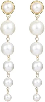 Pendientes colgantes colgantes de perlas enchapadas en oro/plata de 14k pendientes largos con borla de cadena Foto 1 de 4