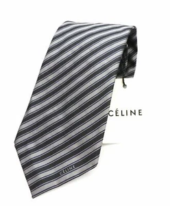 $195 CELINE - Modern Silk LOGO Tipped Pastel Black & Gray Tie Necktie - - Picture 1 of 5