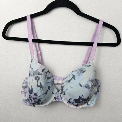 VS Pink Bra Woman’s Size 36D Blue Gray Purple Marble Adjustable Straps  - Image 1 of 4