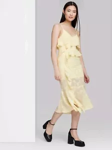 Wild Fable Women's Ruffle Midi Dress Size S Light Yellow - Picture 1 of 6