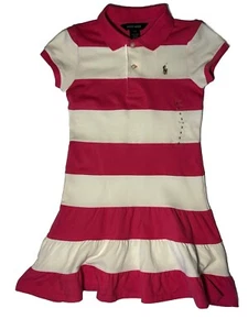 New Polo Ralph Lauren Big Girls Mesh Polo Dress Pink White Stripe Small Size 7 - Picture 1 of 5