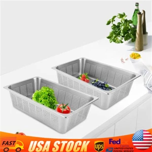 2 Pack Perforated Stainless Steel Steam Table Food Pan 6 inch Deep Hotel Pan - Picture 1 of 17