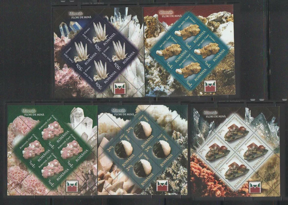 MINERAL STAMPS  ROMANIA 2010 MINERALS BLOCKS X5 MNH - MINE270 - Image 1 of 1