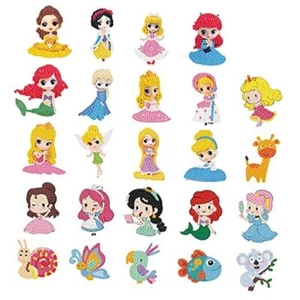  5D DIY Diamond Art Stickers Kits for Kids, 24 PCS Cute Cartoon Princess/Animal - Picture 1 of 8