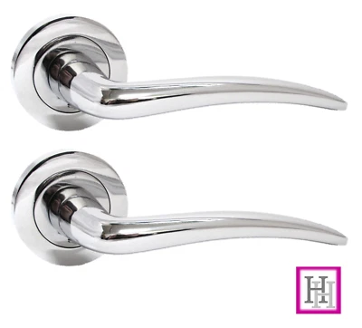 CARLA DOOR HANDLES Modern Heavy Duty LEVER ON ROSE POLISHED CHROME SILVER - Image 1 of 4