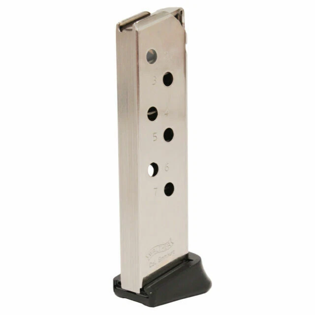 Walther PPK/S 380 ACP 7 Round Finger Rest Nickel Magazine - 2246012