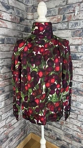Vintage 1980s Women’s Bright Bold Floral High Neck Blouse Size UK 14 - Picture 1 of 9