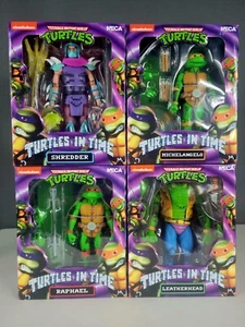 TMNT Schildkröten in der Zeit 4er-Pack Figuren RAPHAEL MICHELANGELO ZERKLEINERER LEDERKOPF - Bild 1 von 12