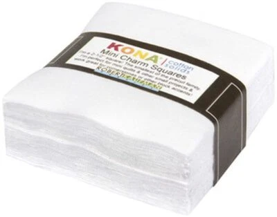 white kona solids mini charm pack; 84 100% cotton 2.5 precut fabric quilt square - Image 1 of 2
