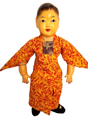 15" Chinese Doll Handpainted Composition Kimono Sawdust Asian Japan - Image 1 of 4