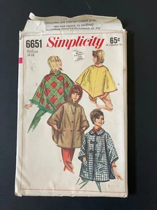 Vintage 1966 Simplicity Sewing Pattern 6651 Size Medium 14-16 Poncho Cape UNCUT - Picture 1 of 4