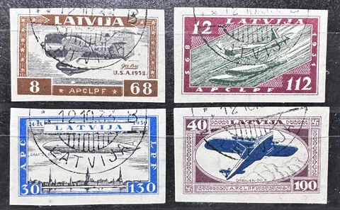 Latvia, Latvija, Sc CB21a-24a imperf.; Mi 228B-231B used/O  Air Post/Flugpost Cover