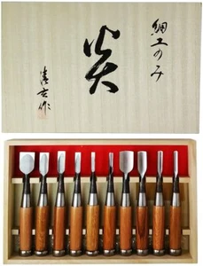 Kawasei HONOU Japanese Traditional Hit Wood Chisel 10-Pieces Set From JAPAN - Picture 1 of 6