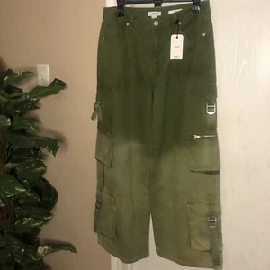 Double Cargo Wide Leg Baggy Pants Y2K Ombre Womans Size 28X31 Green Forever 21 - Picture 1 of 15