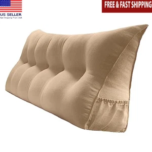 Queen Triangular Reading Wedge Pillow Backrest Headboard Cushion W/ Side Pockets - Picture 1 of 7
