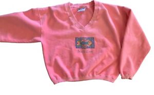 Santa Cruz Crop Oversized Pink Faded Vintage Sweater Fish V Neck Made In USA L
