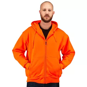 Orange Safety Full Zip High Vis - Thick Fleece Hooded Sweatshirt Hunting Jacket - Picture 1 of 25