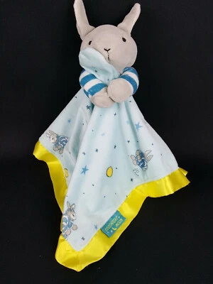 晚安月亮兔子毛绒可爱安全毯蓝色黄色装饰婴儿安抚奶嘴 — 第 1/4 张图片