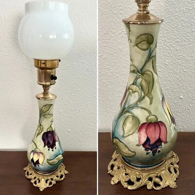 Walter Moorcroft Pottery Fuchsia Table Lamp With Original Shade Flowers England - Image 1 of 4