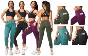 Mujeres Leggings Cintura Alta Sin Costuras Compresión Bolsillo Gimnasio Yoga Leggings Reino Unido 6-16 - Imagen 1 de 55