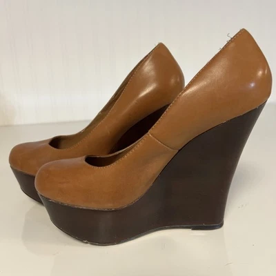 STEVE MADDEN Pannick Mujer Talla 8 M Cuero Marrón Plataforma Cuña Zapatos de salón Foto 1 de 4