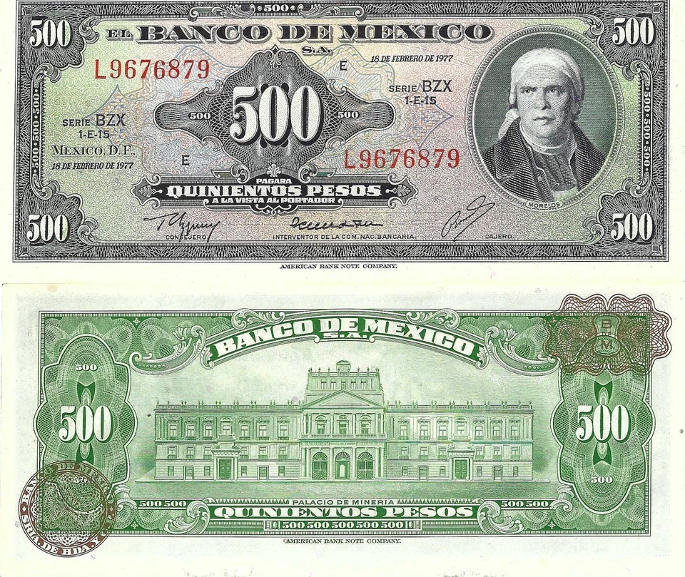 墨西哥:500 美元比索·莫雷洛斯 1977 年 2 月 18 日墨西哥埃尔银行 UNC。 — 第 1/1 张图片