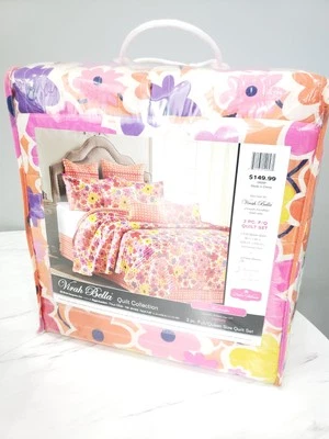 NEW Floral Pink Purple Girl Room Lightweight Full/Queen Reversible Quilt Set Mod - Image 1 of 4