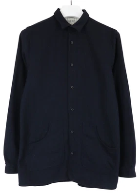 Hoxton Chemise Homme Petit Bleu Marine Col Italien Boutonné Poche Laine Mélange - Photo 1/4