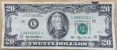 1993 TWENTY $20 DOLLAR FEDERAL RESERVE 'STAR' NOTE - Image 1 of 2