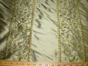 10 YDS 100% SILK FLORAL EMBROIDERED STRIPED DRAPERY UPHOLSTERY FABRIC FOR LESS - Picture 1 of 3