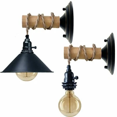 Vintage Wall Light ON/OFF Wood Wall Sconce Aisle Bar Wall Lamp Fitting Retro UK - Image 1 of 4