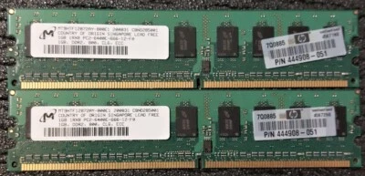 Lot of 2 MICRON 1GB DDR2 800MHz PC2-6400 ECC  240-Pin MT9HTF12872AY-800E1 RAM - Image 1 of 2