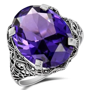 8CT Natural Amethyst 925 Solid Sterling Silver Ring Sz 6 F2-3 - Picture 1 of 4