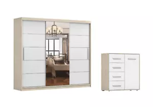 2er-Set Schwebetürenschrank ALBA I Kommode FRIDA MINI 01 Sonoma/Weiß - Bild 1 von 19