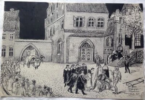 Werner Knoth riesige Original Zeichnung Till Eulenspiegel 1950 Mölln signiert - Picture 1 of 1