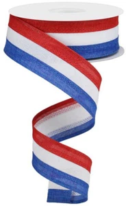 Patriotic Striped Wired Ribbon, 1.5"x 10 Yards (Red, White, Blue) - RG016017J - Picture 1 of 1