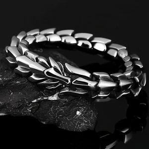 Men’s Dragon Viking Bracelet Stainless Steel Chain Fashion Cuff Bangle Bracelet - Picture 1 of 8