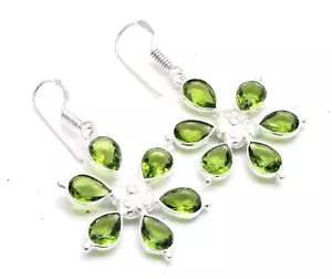 Green Peridot Gemstone 925 Sterling Silver Handmade Jewelry Earrings Size-1.50 - Picture 1 of 6
